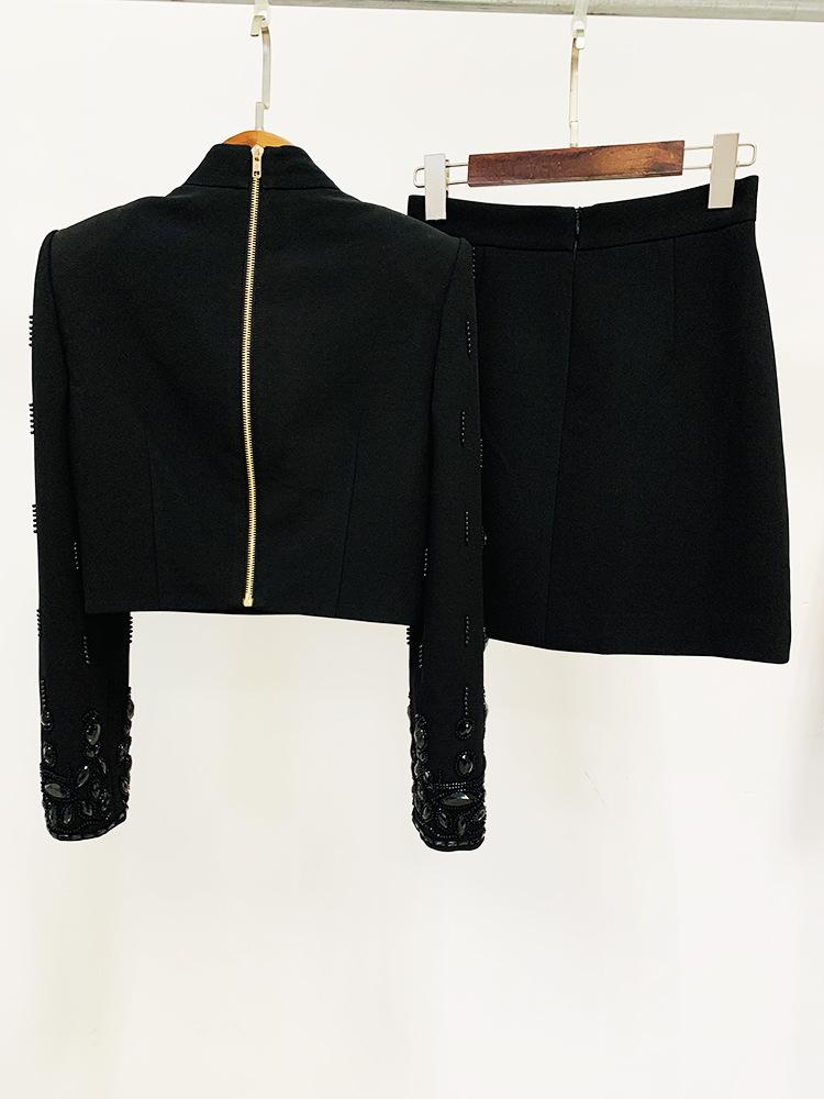 Emery Black Crystal Long Sleeve Top and Skirt Two Piece Set