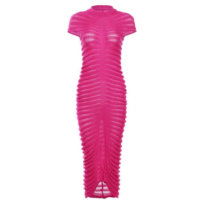 Jessenia Hot Pink Ruched Long Knit Dress
