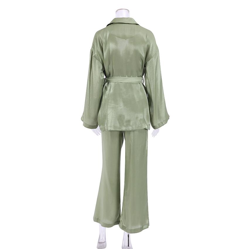 Heather Green Belted Shirt and Pant Two Piece Set