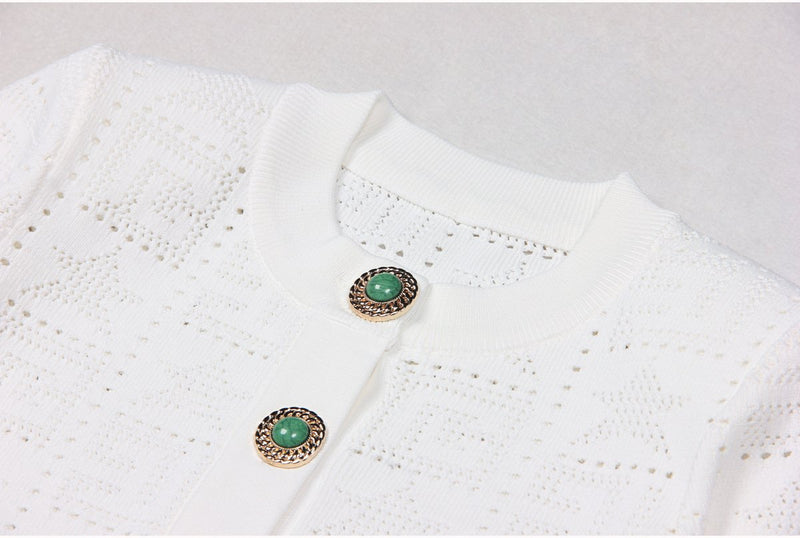 Fiorella Green Gem Button Cropped Knit Cardigan