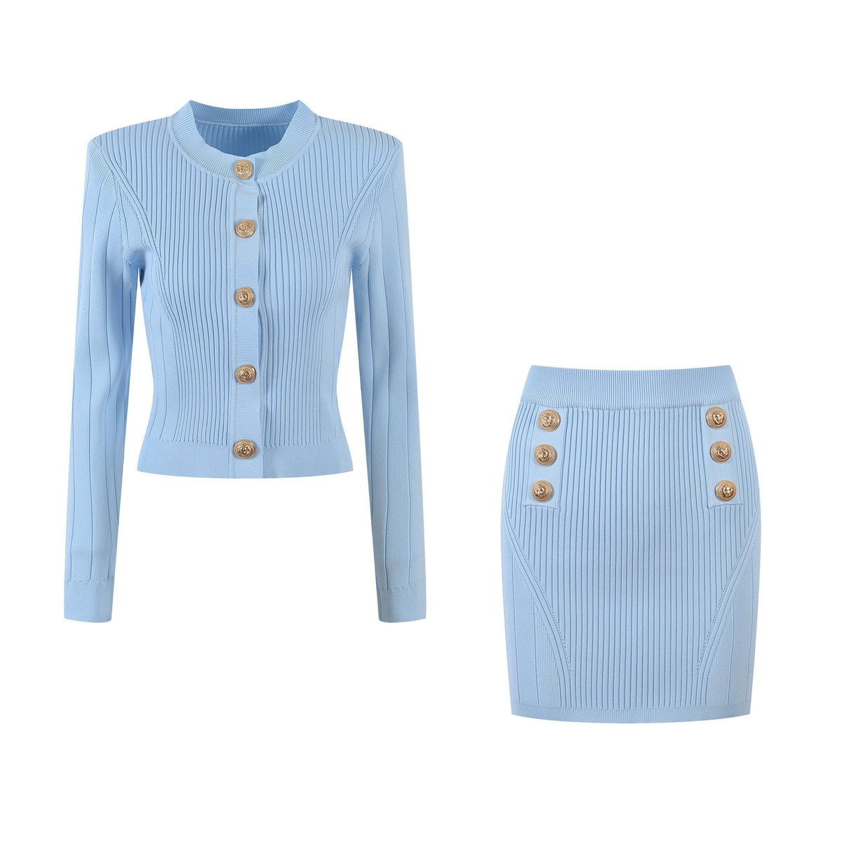 Daphne Blue Knit Jacket & Skirt Two Piece Set