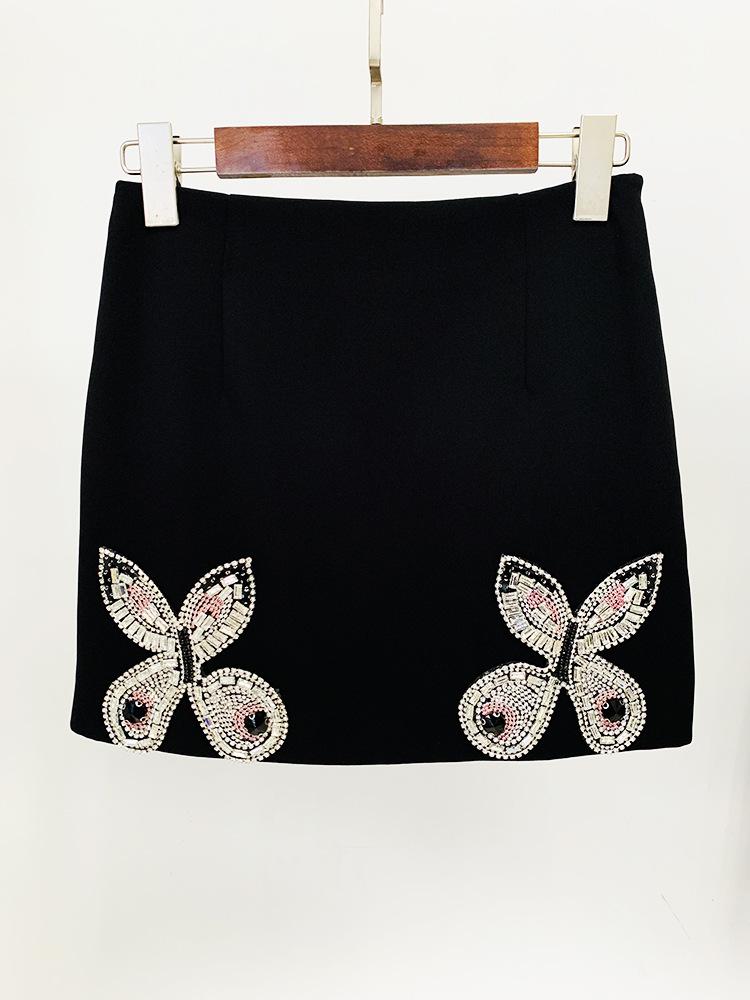 Madeline Black Crystal Butterfly Black Blazer and Mini Skirt Two Piece Set