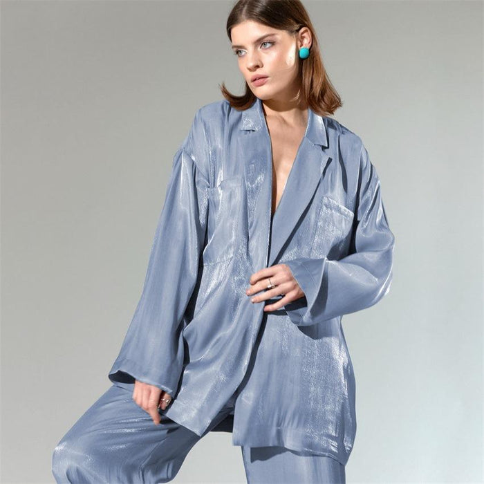 Heather Blue Belted Shirt and Pant Two Piece Set