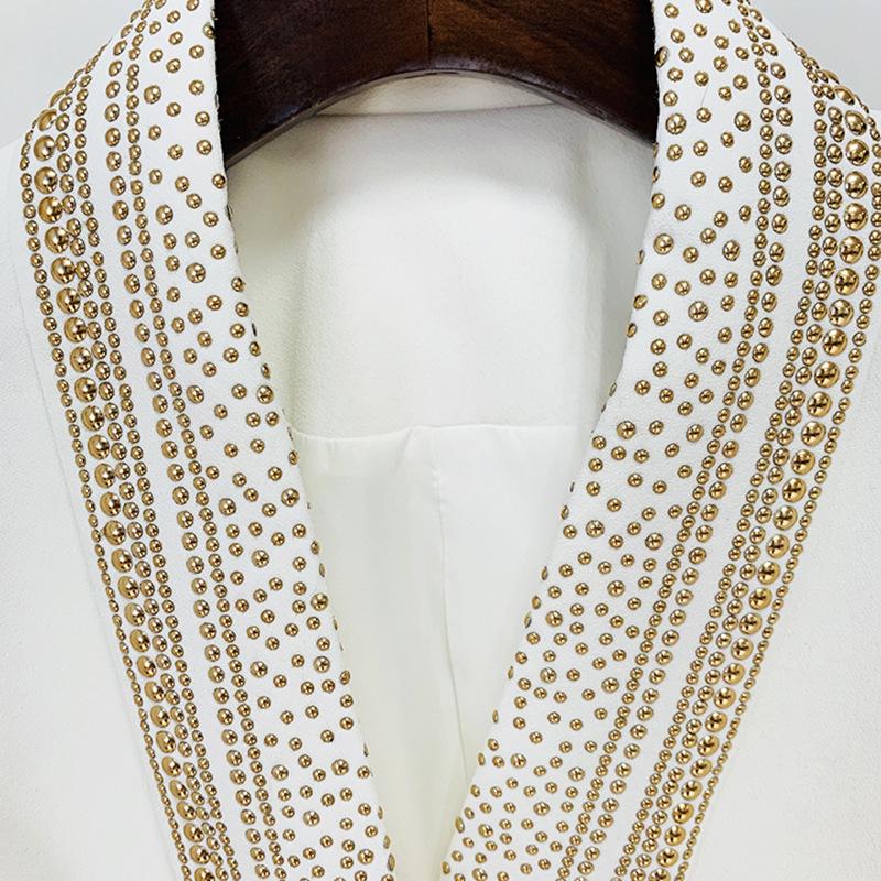 Dahlia White Tie Waist Blazer with Stud Collar