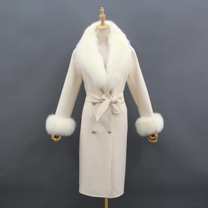 Naomi White Fox Fur Collar Wool Pea Coat