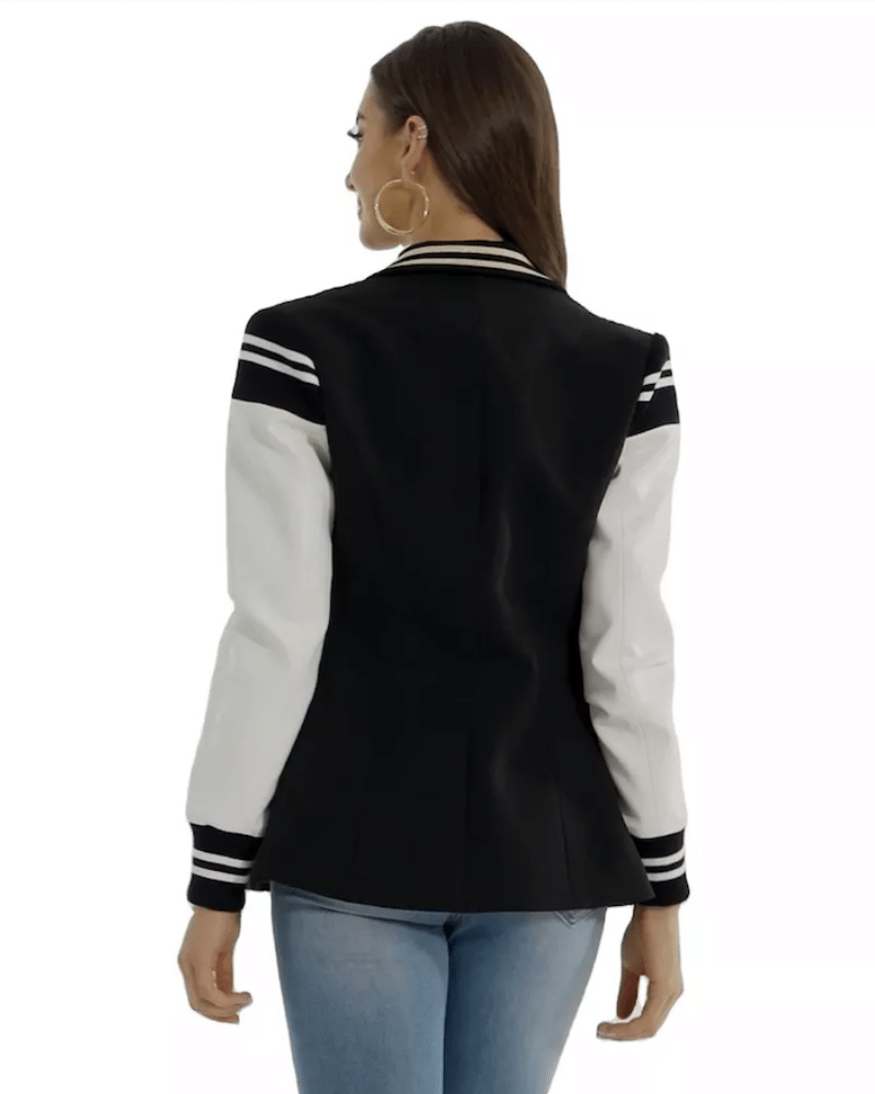 Shannon Varsity PU Leather Double Breasted Blazer
