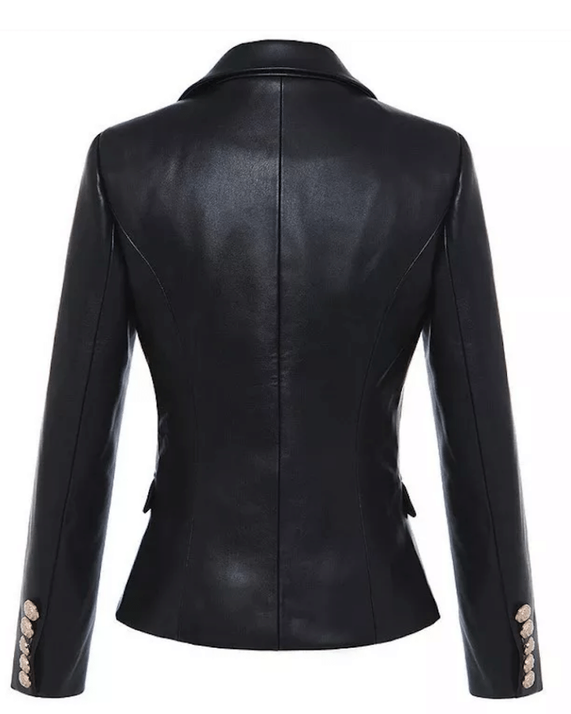 Sloane Black PU Leather Double Breasted Blazer