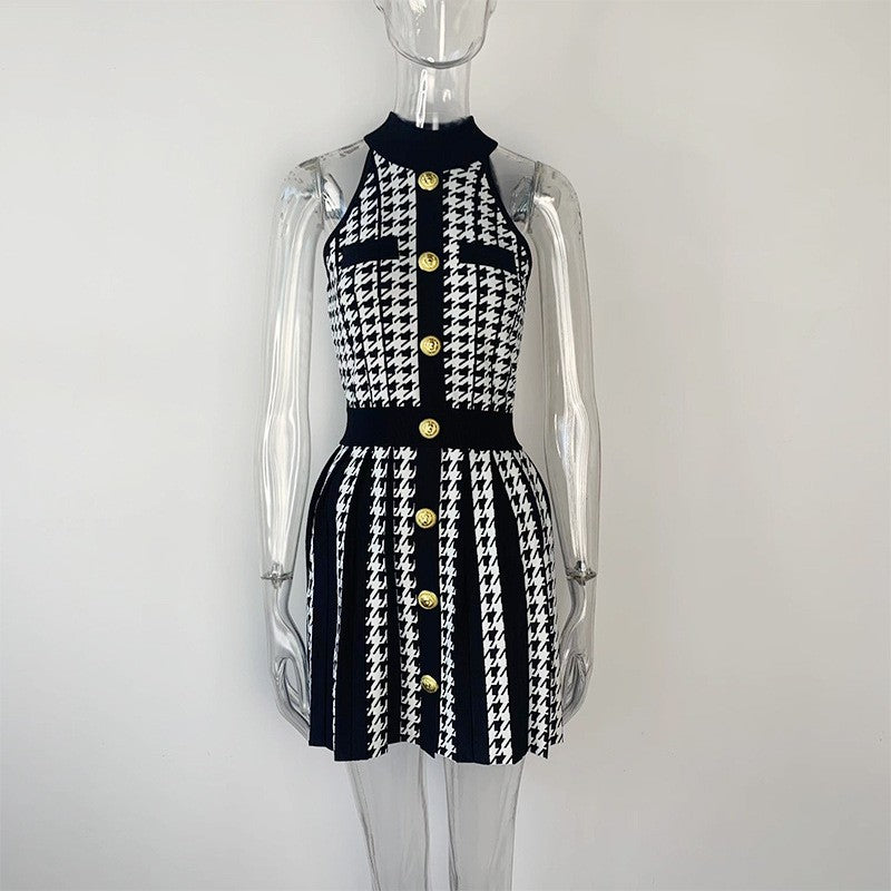 Scarlett Black & White Houndstooth Knitted Dress