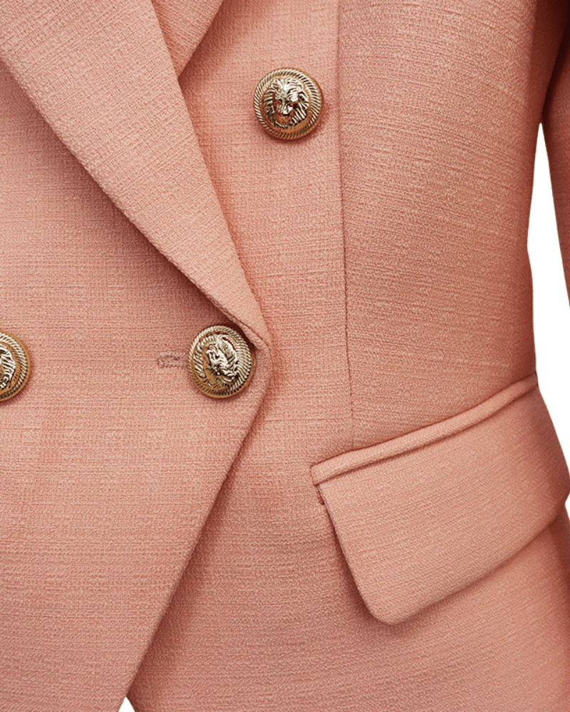 Get Your Aria Peach Double Breasted Blazer Now - Women's Stylish Outerwear at www.shopallara.com