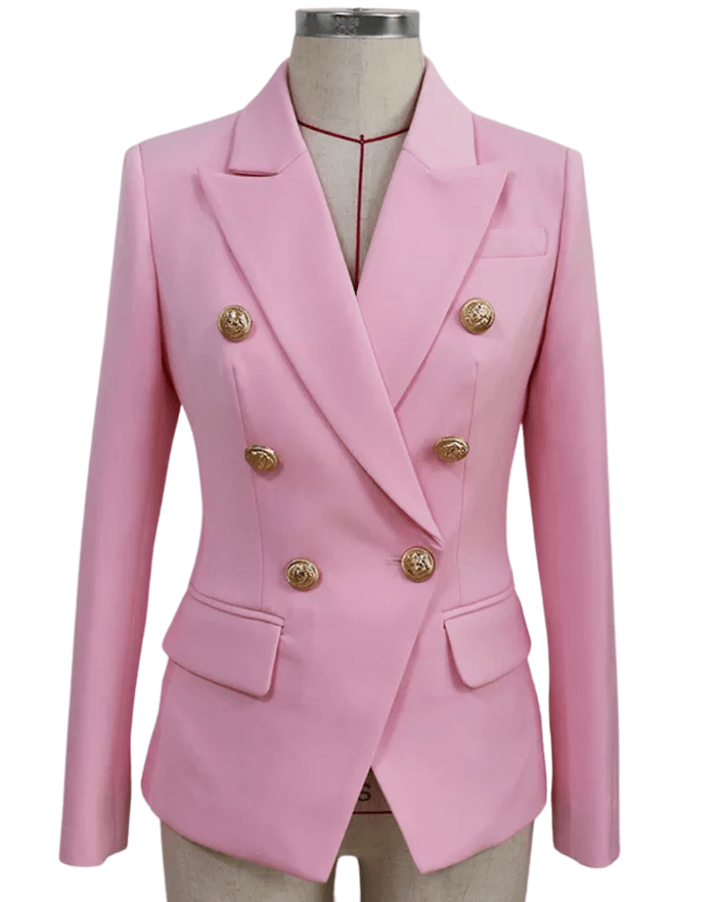 Abigail Baby Pink Double Breasted Blazer on mannequin at www.shopallara.com