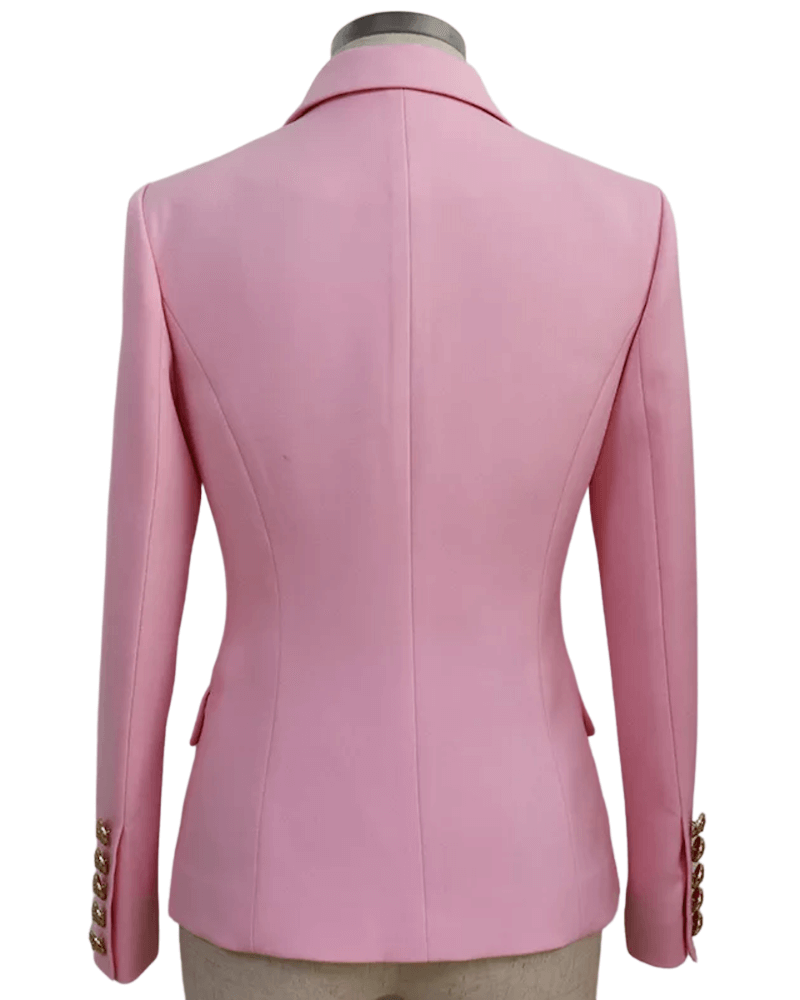 Abigail Baby Pink Double Breasted Blazer on back of mannequin at www.shopallara.com