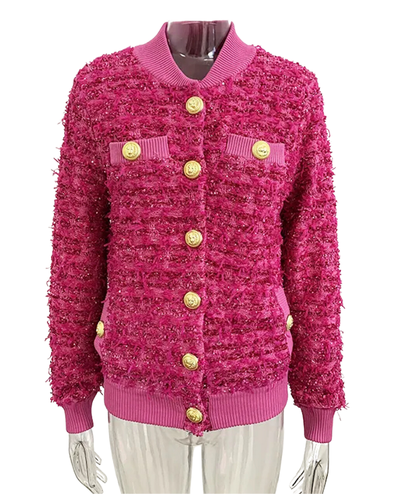 Shop the Catia Pink Tweed Bomber Jacket at www.shopallara.com