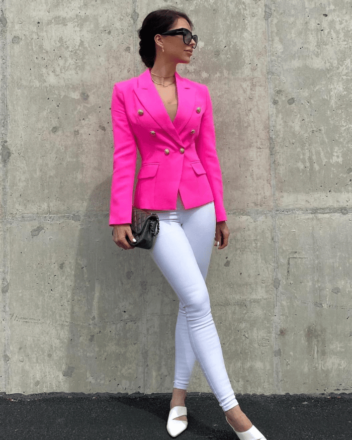 Krystal Neon Pink Double Breasted Blazer