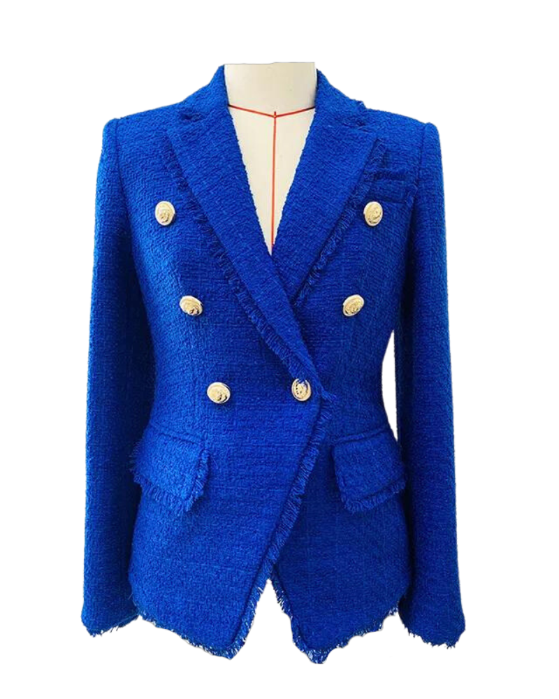 Erica Royal Blue Tweed Double Breasted Blazer for Women - Allara