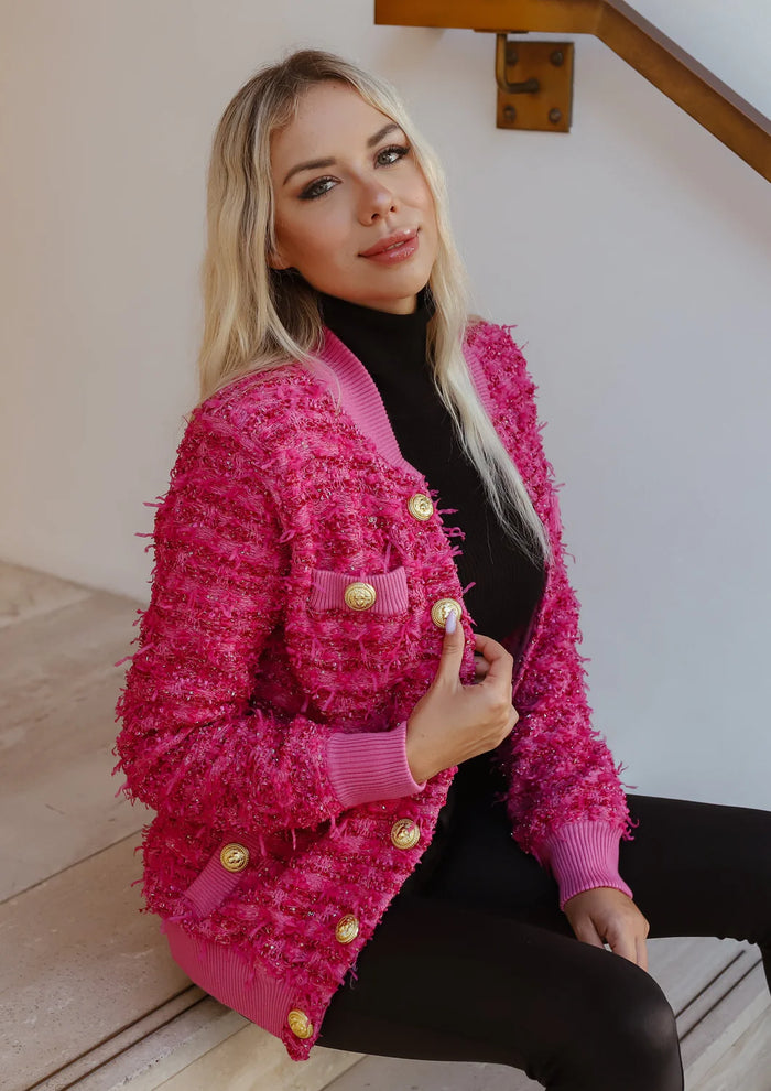 Get ALLARA's Catia Pink Tweed Bomber Jacket - The Best Women's Fashion at www.shopallara.com
