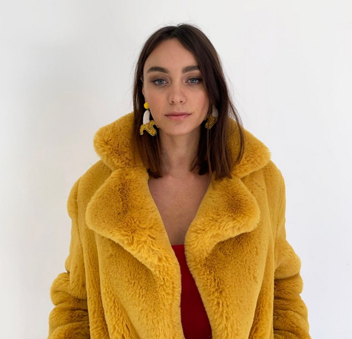 ZURICH Yellow Oversized Faux Fur Coat