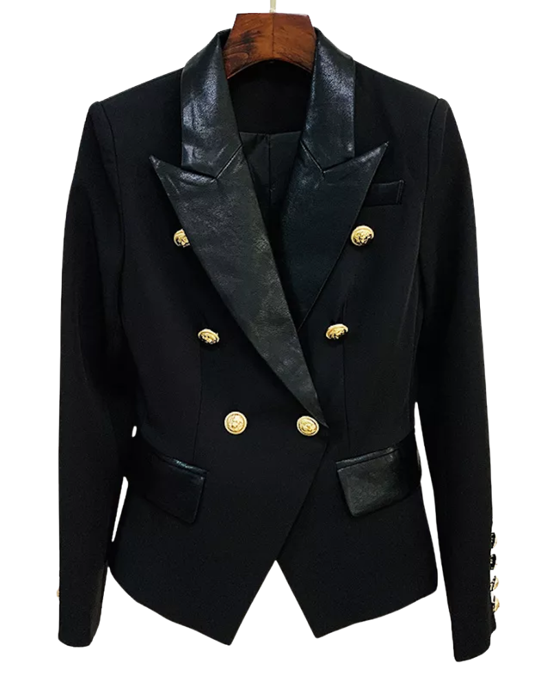 allara black pu leather blazer for women