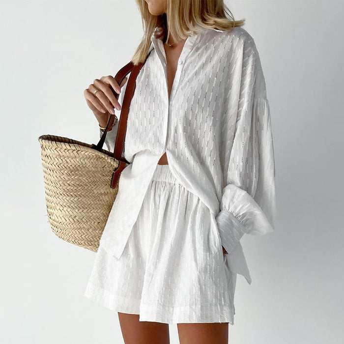 Lavinia White Puff Sleeve Shirt and Shorts Two Piece Set