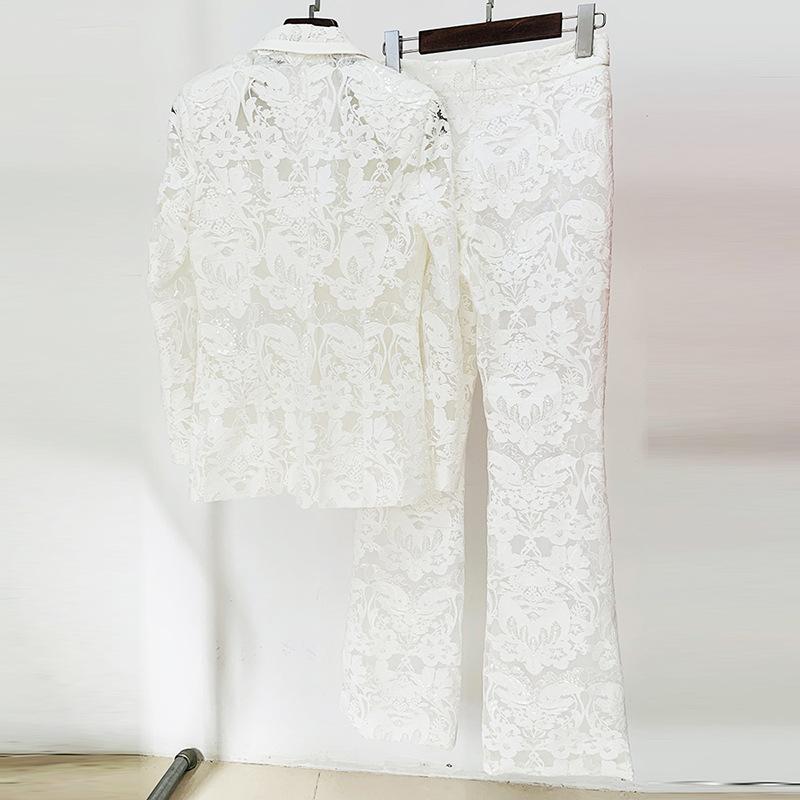 Keira White Lace Blazer and Pant Two Piece Set