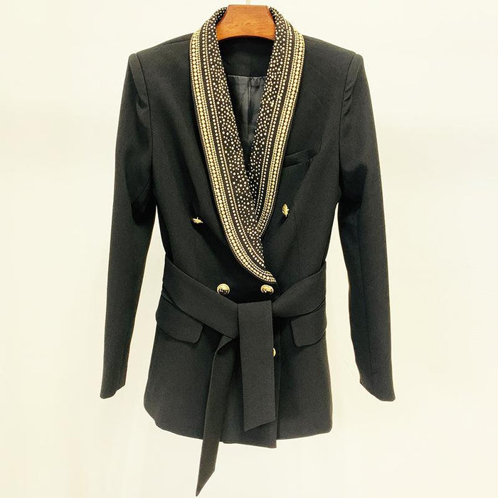 Dahlia Black Tie Waist Blazer with Stud Collar
