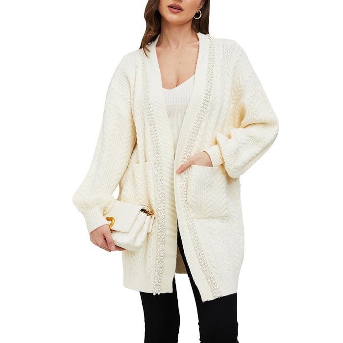 Jasmine White Pearl Trimmed Knit Cardigan