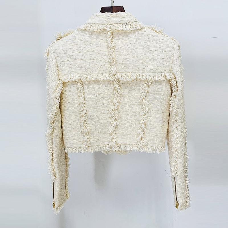 Ysabel Beige Tweed Fringe Jacket & Skirt Two Piece Set