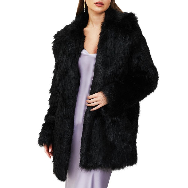 Camila Black Faux Fur Midi Coat
