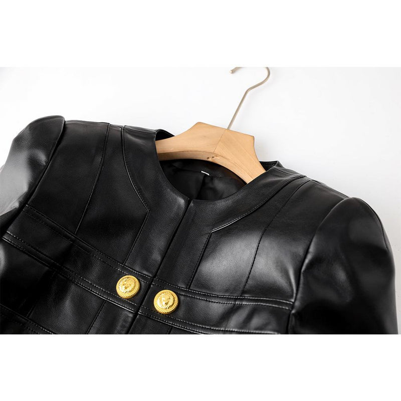 Larisa Black Cropped Faux Leather Jacket