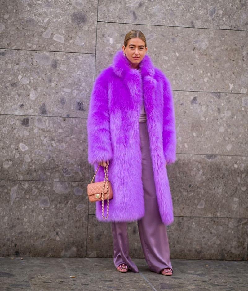 Elodie Purple Long Faux Fur Long Coat