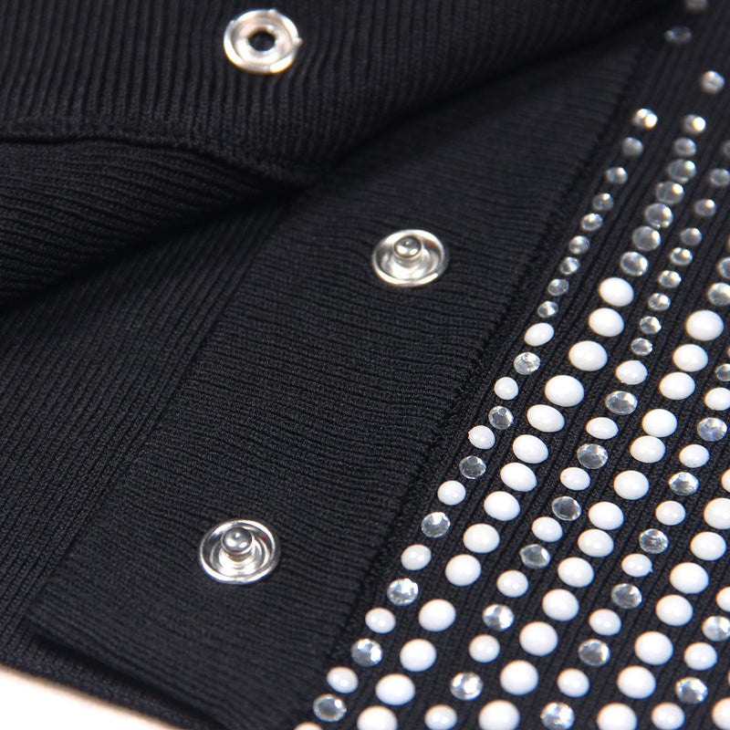 Selene Black Rhinestone Button Up Knit Cardigan