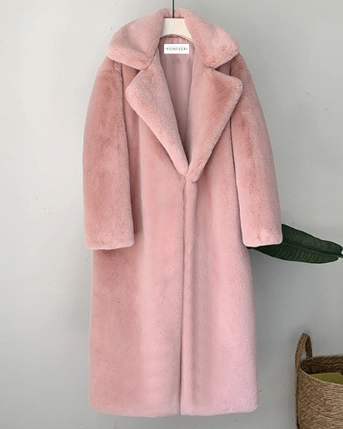 ZURICH Pink Oversized Faux Fur Coat