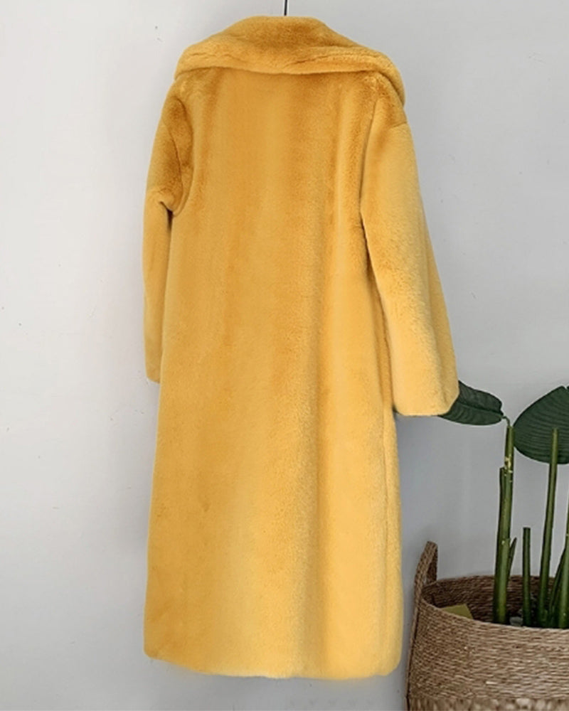 ZURICH Yellow Oversized Faux Fur Coat