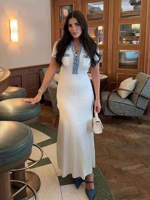 Tika Knit Midi Dress with Denim Trim