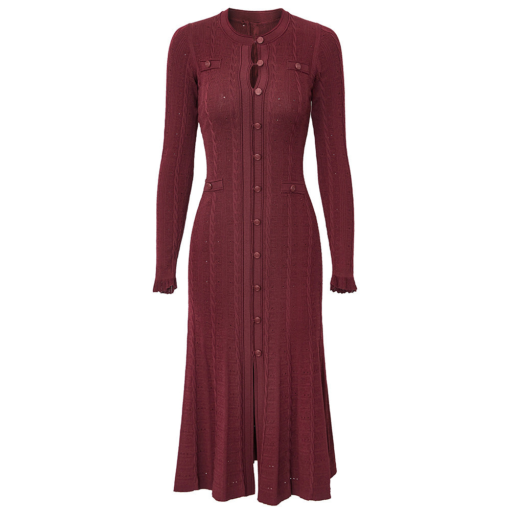 Hadley Long Sleeve Button Up Knit Midi Dress