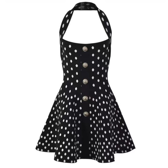 Gwendolyn Black Polka Dot Halter Mini Dress