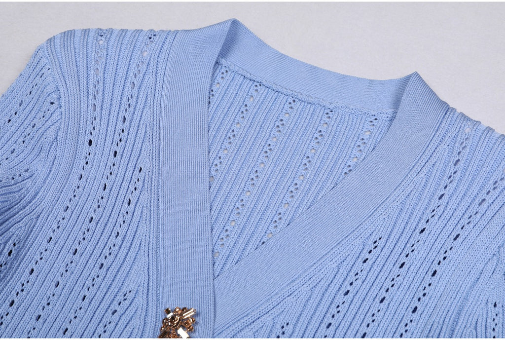 Lacey Ruffle Trim Knit Cardigan and Skirt Set