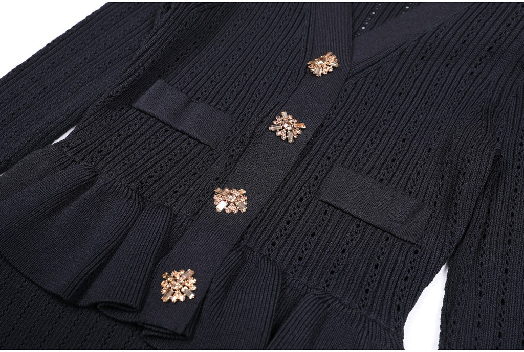 Lacey Ruffle Trim Knit Cardigan and Skirt Set