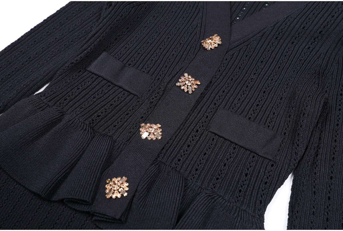 Lacey Ruffle Trim Knit Cardigan and Skirt Set