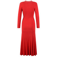 Adriana Button Up V Neck Red Knit Dress