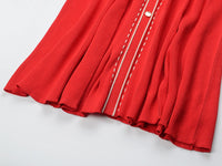 Adriana Button Up V Neck Red Knit Dress