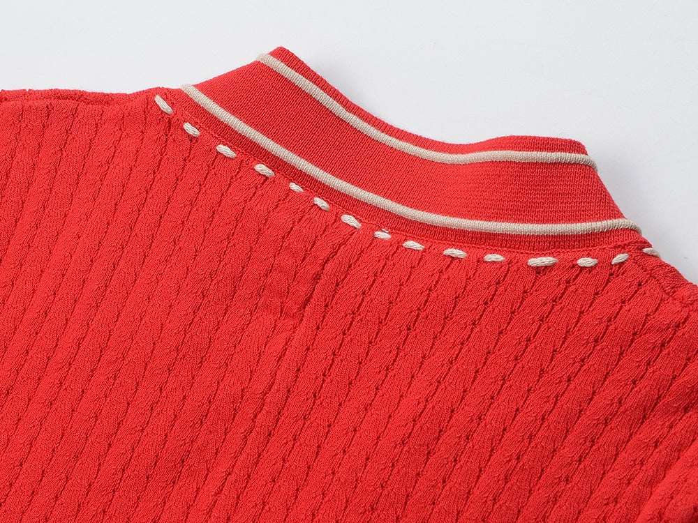 Adriana Red Button Up Knit Midi Dress