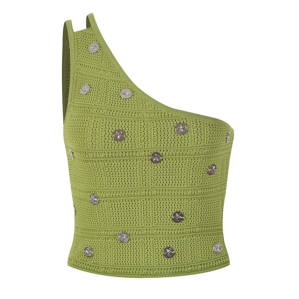 Gina One-Shoulder Knit Top and Skirt Set with Tassel Hem