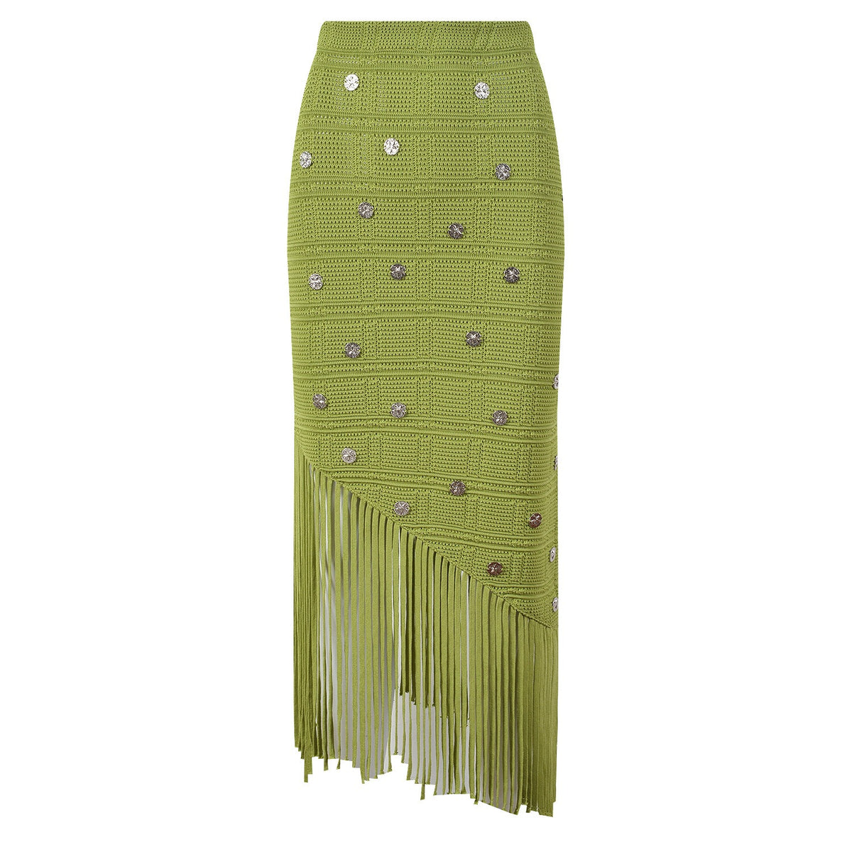 Gina One-Shoulder Knit Top and Skirt Set with Tassel Hem