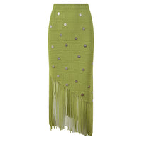Gina One-Shoulder Knit Top and Skirt Set with Tassel Hem