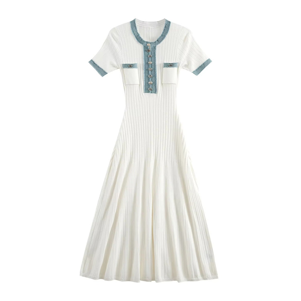 Tika Knit Midi Dress with Denim Trim