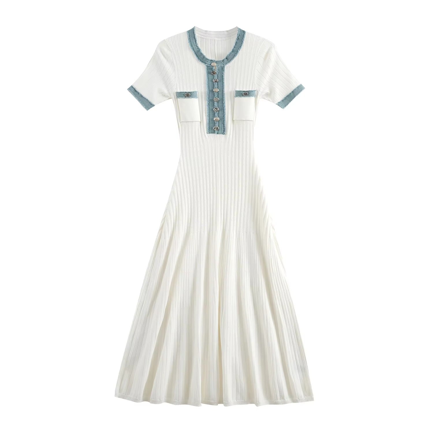 Tika Knit Midi Dress with Denim Trim