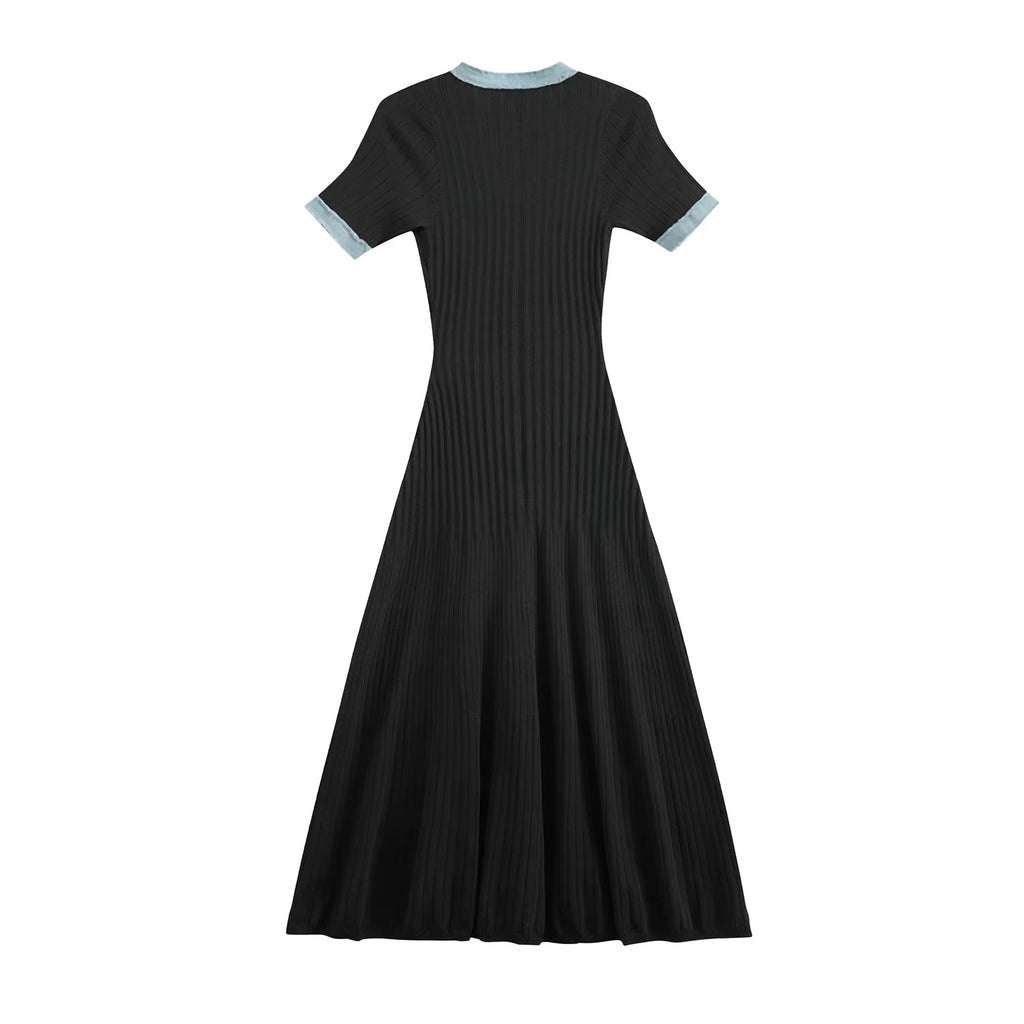 Tika Knit Midi Dress with Denim Trim