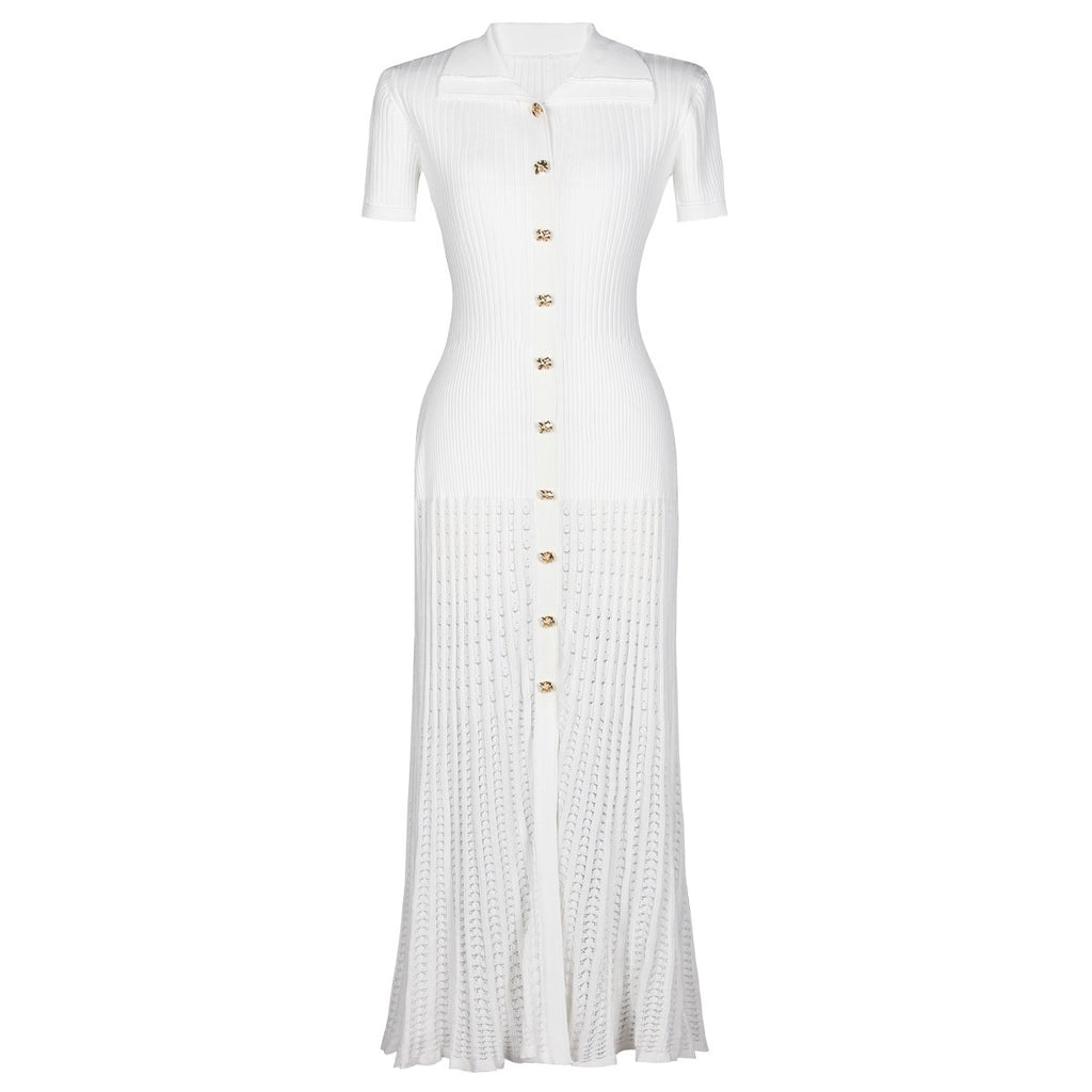 Zariah Short Sleeve Button Up Knit Midi Dress