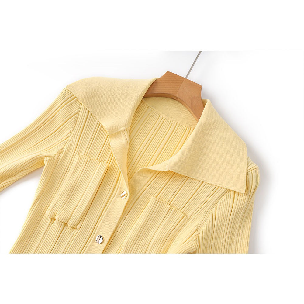 Liza Turn Down Collar Button Up Knit Midi Dress
