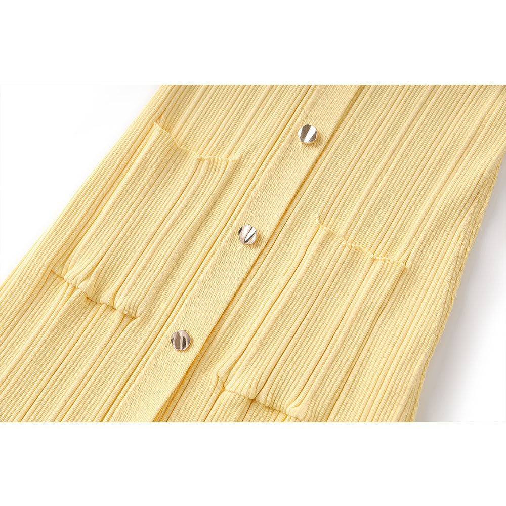 Liza Turn Down Collar Button Up Knit Midi Dress